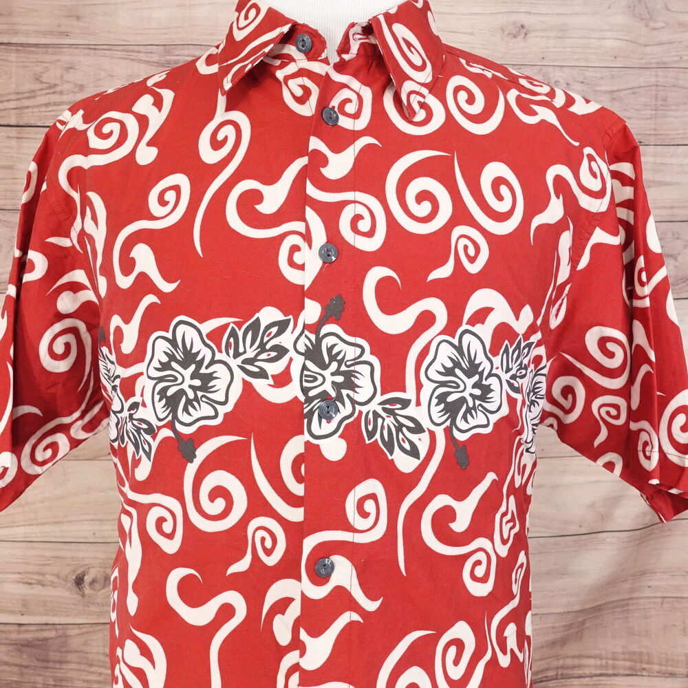 PINEAPPLE CONNECTION RED AZTEC FLORAL HAWAIIAN BUTTON UP SHIRT MENS SIZE XL